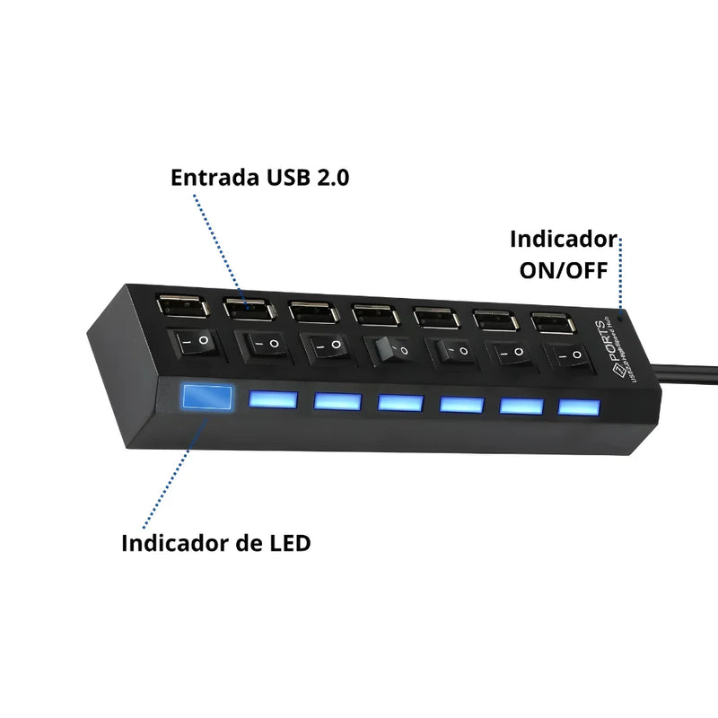 Hub Usb Portatil Adaptador 7 Portas Ideal Para Computadores e Notebooks