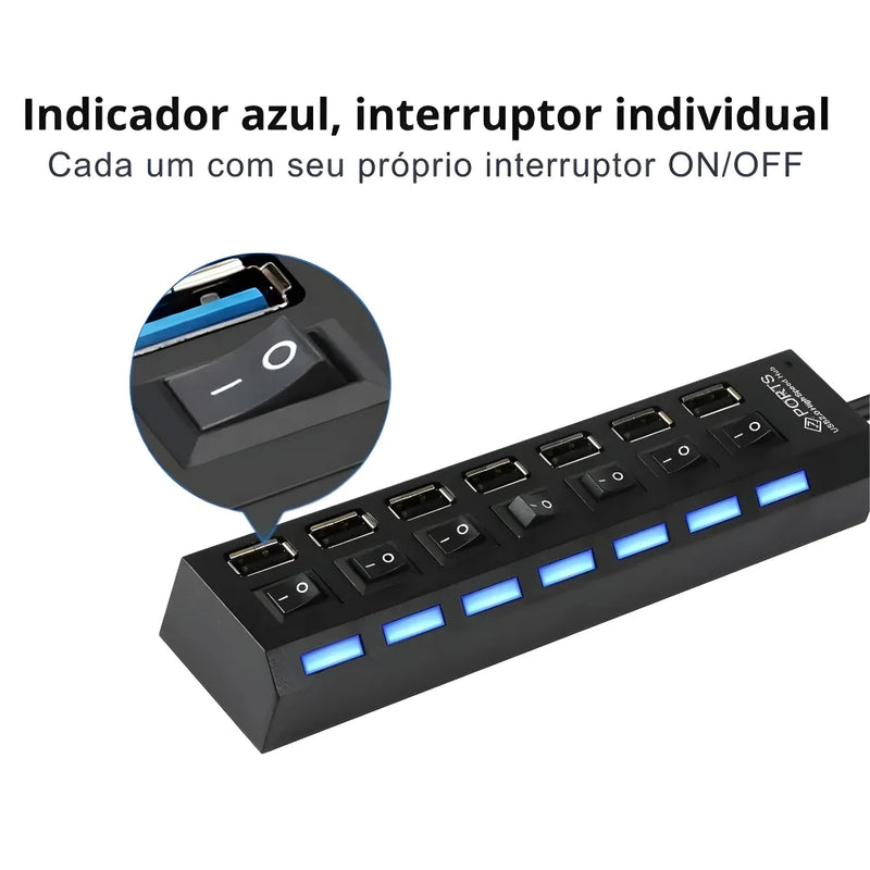 Hub Usb Portatil Adaptador 7 Portas Ideal Para Computadores e Notebooks