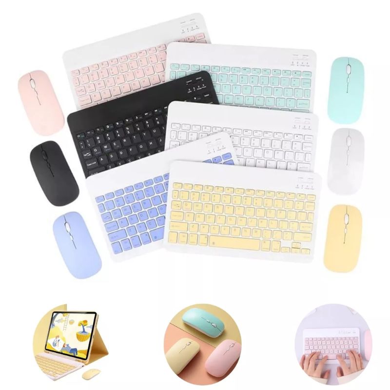 Kit Teclado + Mouse Sem Fio Bluetooth Para Notebook e Tablet