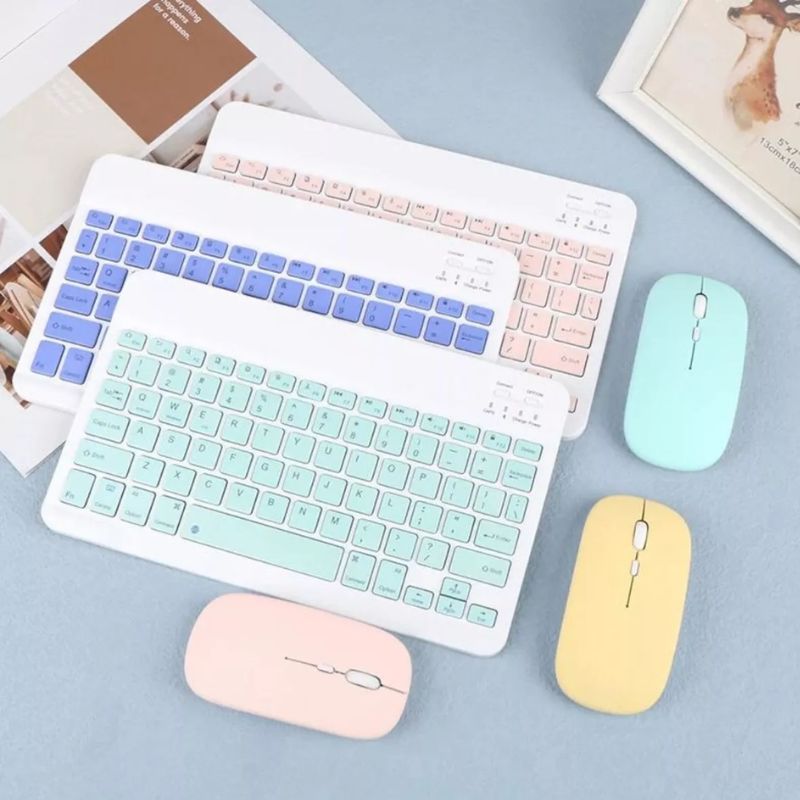 Kit Teclado + Mouse Sem Fio Bluetooth Para Notebook e Tablet