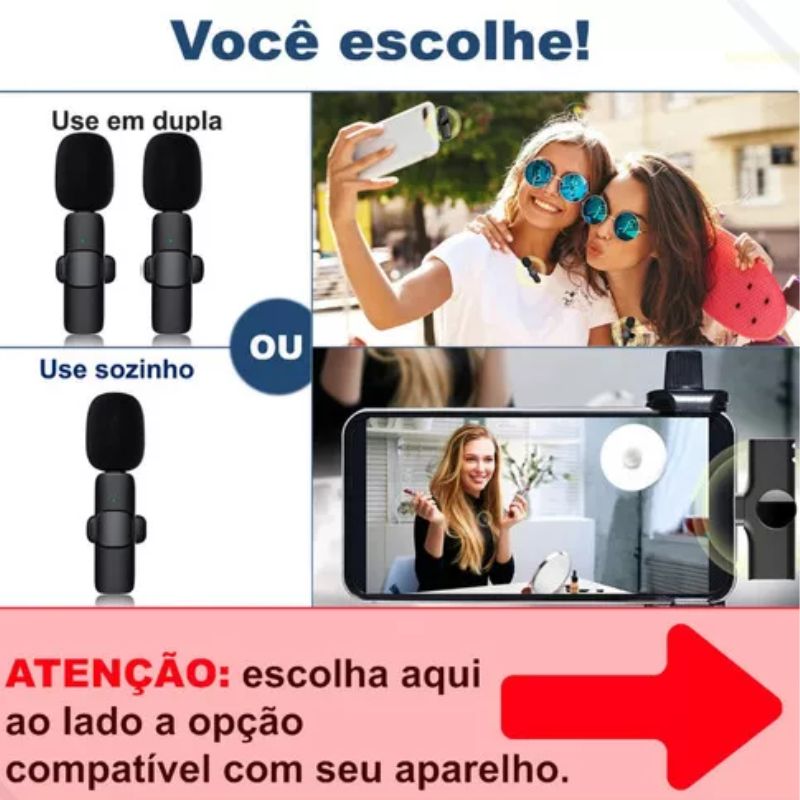 Microfone Lapela Celular Sem Fio Duplo